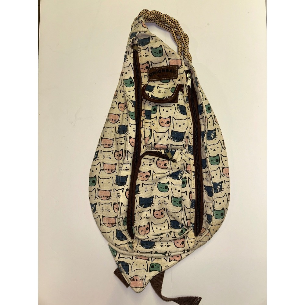 Unionbay Sling Bag Cream‎ Multi Color Cat Print Adjustable Strap Casual Everyday